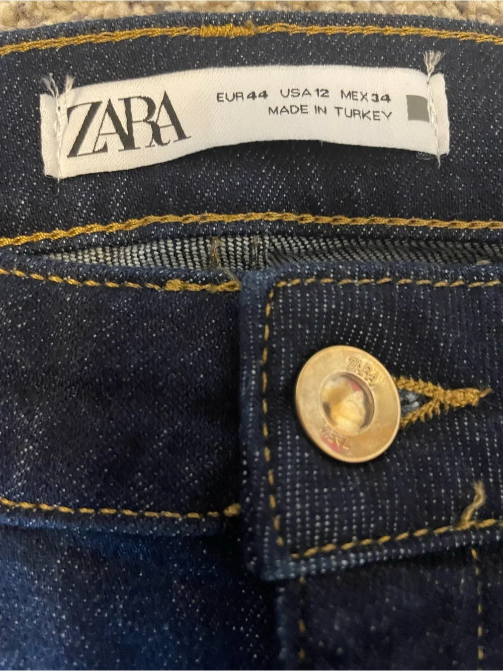 Zara Straight Leg High Rise Soft Stretch Dark Wash Jeans